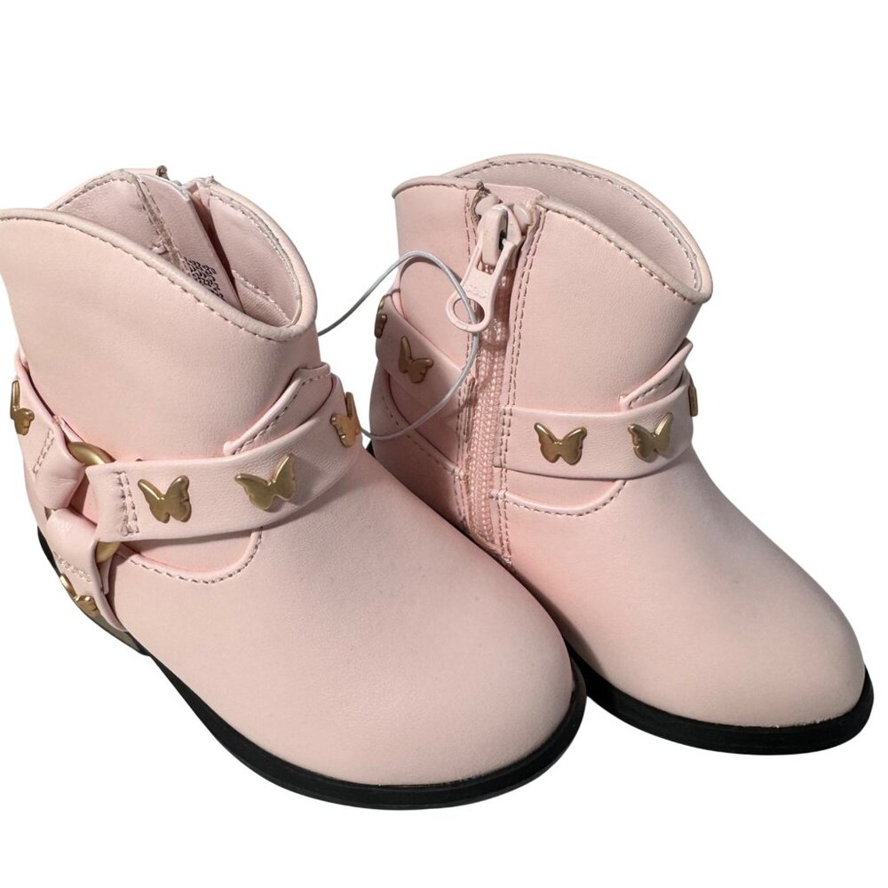 Cat & Jack Girls Butterfly Pink Gracie Boots size 5 Faux Leather Strappy Zip New - Picture 11 of 15